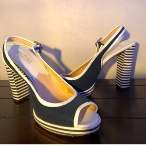 Vintage MICHAEL Michael Kors Navy/White Striped Heels Sandals